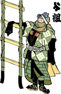 Edo firefighter with a ladder vector illustration