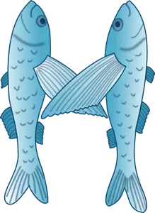 Blauwe en witte vectorillustratie van twee vissen