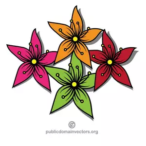 Flores coloridas, com cinco pétalas