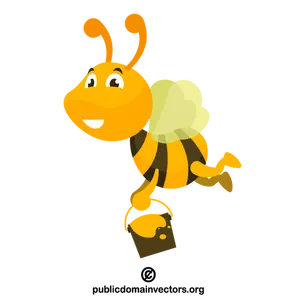 Flying bee with a bucket of honey