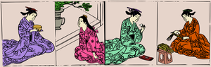 Asiatische Damen in farbenfrohen kimonos