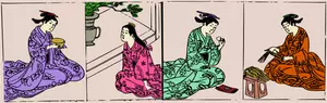Asiatiske damer i fargerike kimonos
