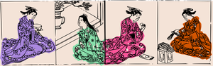 Vier Geishas in verschiedene Posen