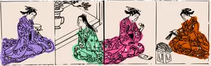 Fire geishaer i forskjellige positurer