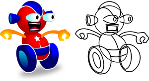 Vector de la imagen del personaje del juego robot sobre ruedas