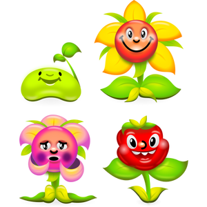 Vektori clipart-kuva onnellisten kukkien sarjasta