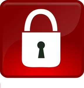 Closed lock in red button vector drawing