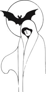 Vector image of ghost lady with bat in the back