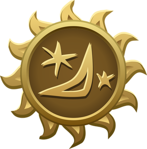 Vector image of friendly moon and stars sun shaped emblem
