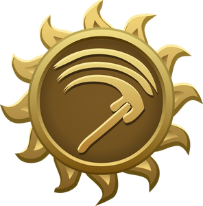 Vector illustration of sickle on sun shaped emblem