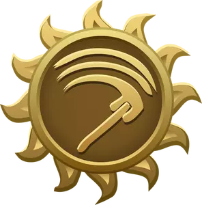 Vector illustration of sickle on sun shaped emblem