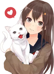 Anime girl avec chaton
