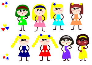 Cartoon girls in different dresses