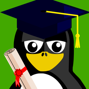 Pingüino con el casquillo de la graduación