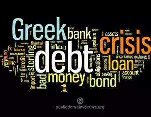 Grekisk skuld kris word cloud vektor