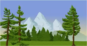 Cena de montanha com pinheiros