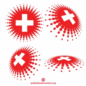 Swiss flag on halftone shapes