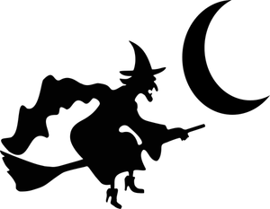 Immagine vettoriale della strega volante con mezza luna