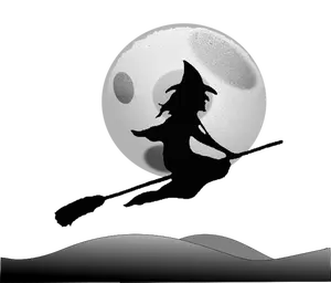 Silhouette vector image of flying witch
