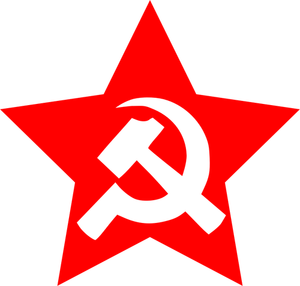 Vector image of large hammer and sickle in star