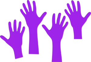 Patru mâini violet ajungând în sus grafică vectorială
