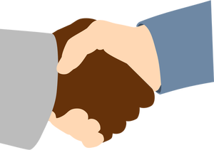 Black man and white man handshake vector illustration