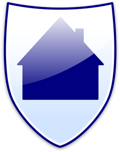 Image vectorielle de maison bleue sur un bouclier