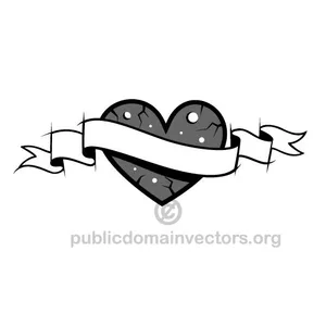 Black and white heart with ribbon vector image