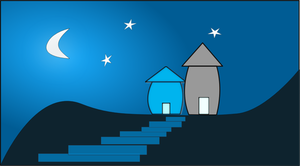 Vector clip art of two houses at moonlight