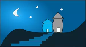Vector illustraties van twee huizen bij maanlicht