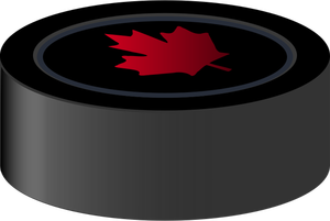 Vector image of hockey puck with Canadian maple leaf