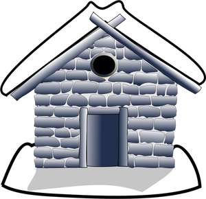 Vector image of small house under snow grayscale