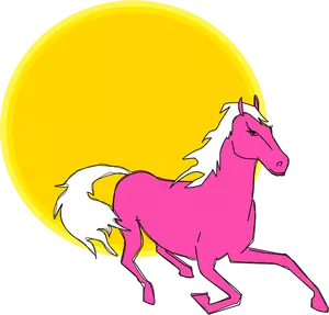 Vektor seni klip menjalankan kuda merah muda di bawah sinar matahari