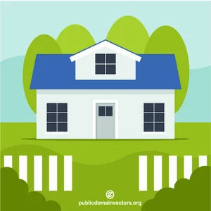 منزل مع سقف أزرق