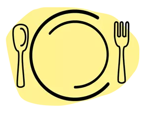 Ilustración vectorial de un plato de comida con cuchara y tenedor