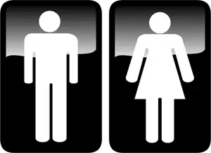 Grafika wektorowa objawów czarny mężczyzna i kobieta prostokątne toalety