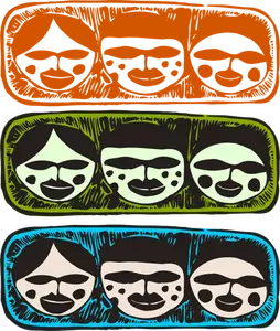 Vektorové ilustrace kmenové vypadat tři hlavy dekorace