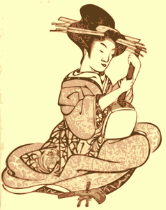 Geisha holding illustrazione vettoriale strumento musicale