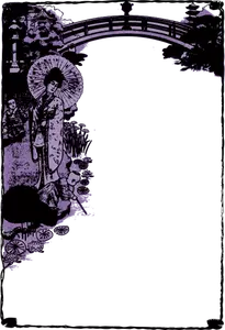 Bingkai dekoratif ungu Jepang vektor ilustrasi