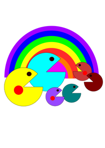Pacman-Familie vor einem Regenbogen-Vektor-ClipArt