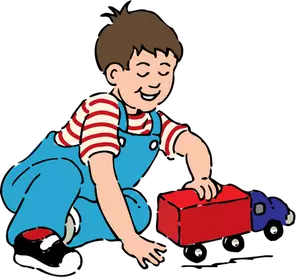 Boy playing with toy truck vector drawing