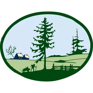 Country scene with a farmer vector image