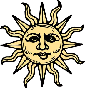 Imagem antiga do vetor do sol da xilogravura