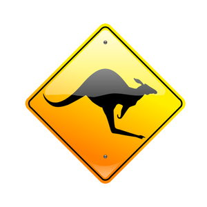 Kangur na drodze ostrożnie rysunek wektor znak