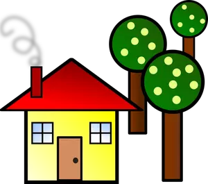 Desen simplu de casa cu grosime contur alb şi roşu acoperiş
