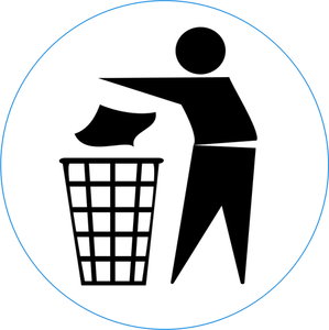 Vector illustraties van vervreemding van vuilnis in bin teken