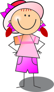 Vector tekening van roze en rood meisje glimlachend stok figuur