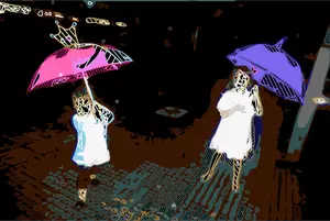 Barn med paraplyer