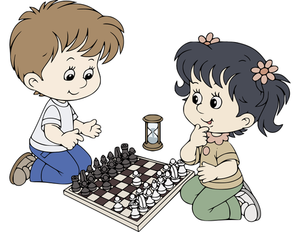 Niños de dibujos animados jugando al ajedrez