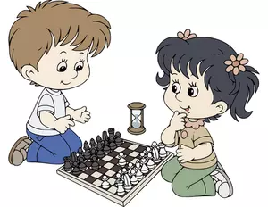 Crianças dos desenhos animados, jogar xadrez